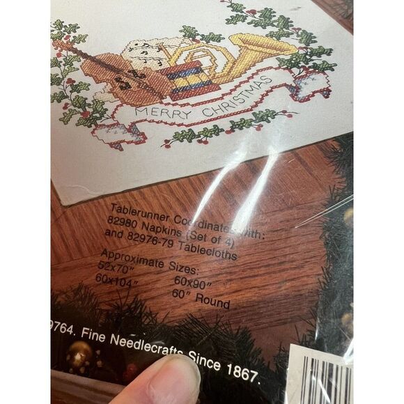 Bucilla Christmas Music Stamped Cross Stitch Table Runner - Picture 3 of 6